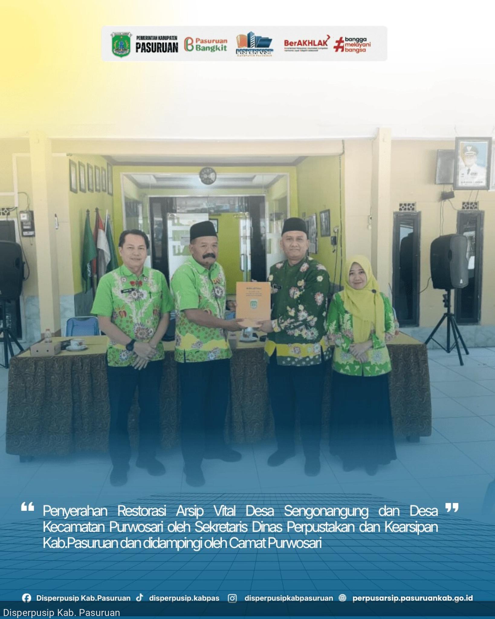 Penyerahan Arsip Vital milik Desa Kertorejo dan Desa Sengonagung Kecamatan Purwosari